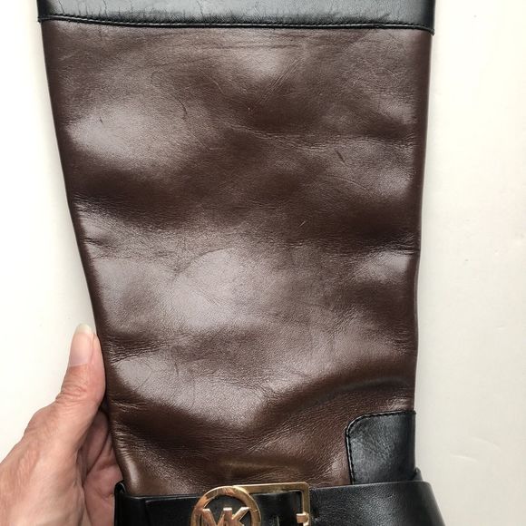 MICHAEL KORS Tall Fulton Black Brown Leather Harness Knee High Boots Women 6.5M - Picture 15 of 16
